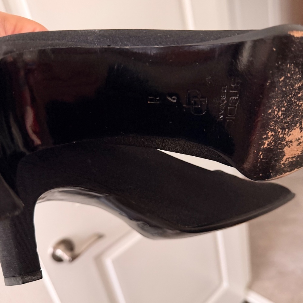 VTG Studio Delman Satin Black Square Toe Architectural Heel Size 9M - Picture 4 of 7